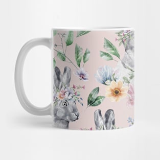 Pink Yellow Flower Rabbit Pattern Mug